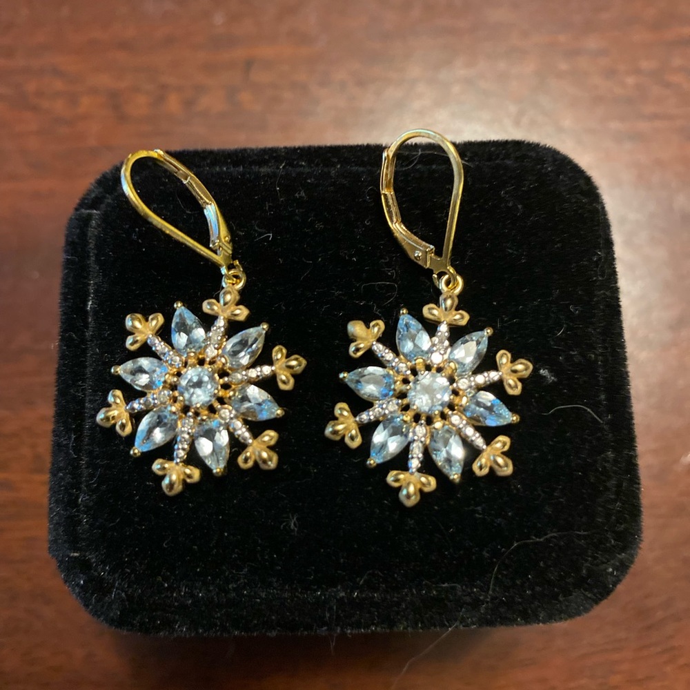 2.24ct Blue Topaz & Diamond Earrings 14k Gold overlay/Sterling Silver